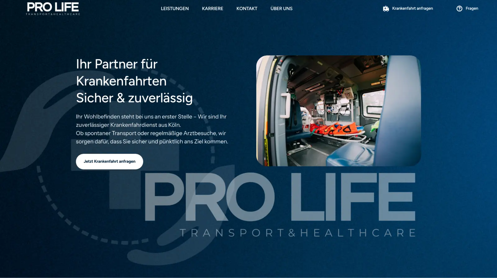 Desktop-Website des ProLife Krankenfahrdienstes